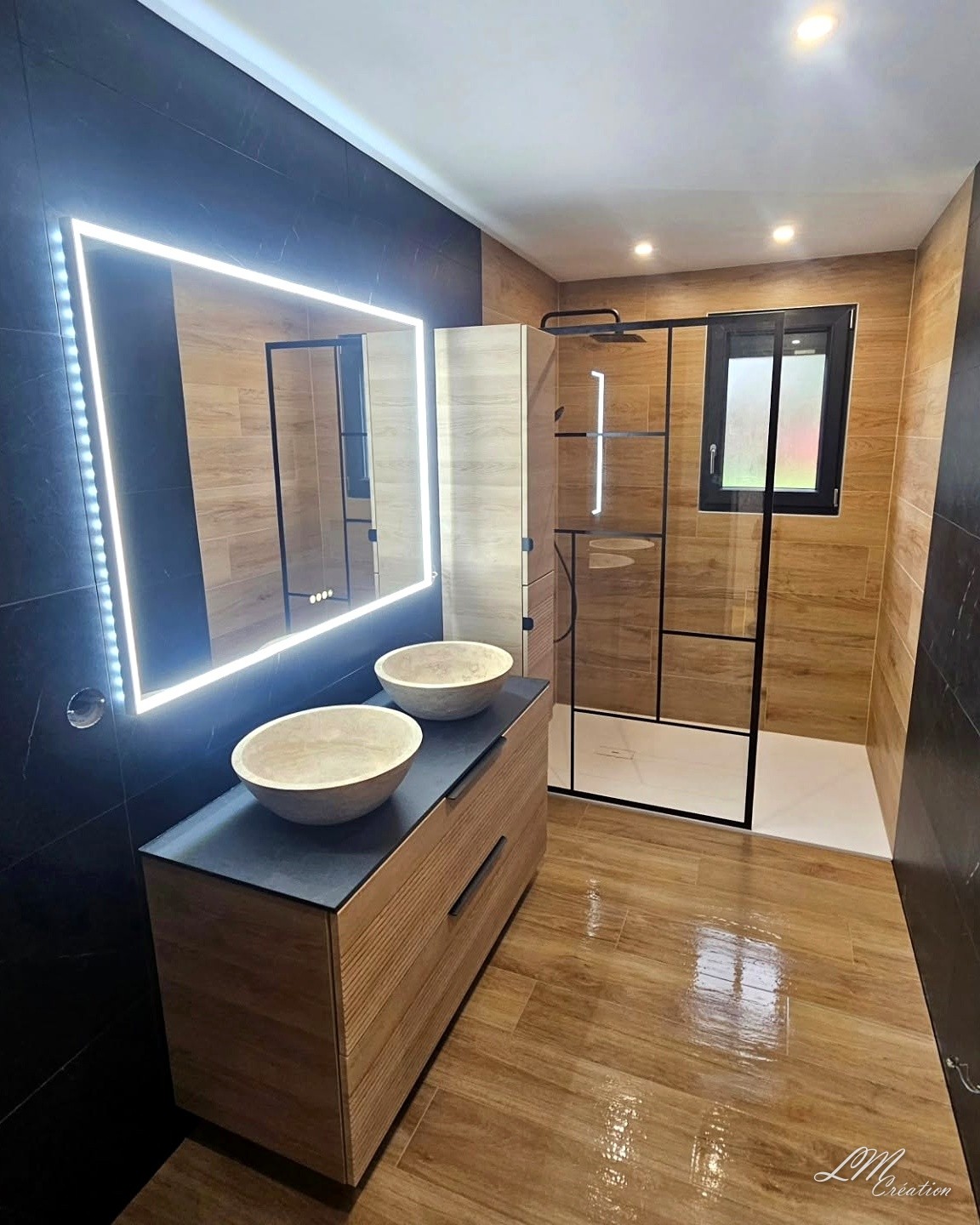 Salle de bain 🔑 en main carrelage ambiance naturelle — AUDINCOURT — L.M CREATION (1/4)