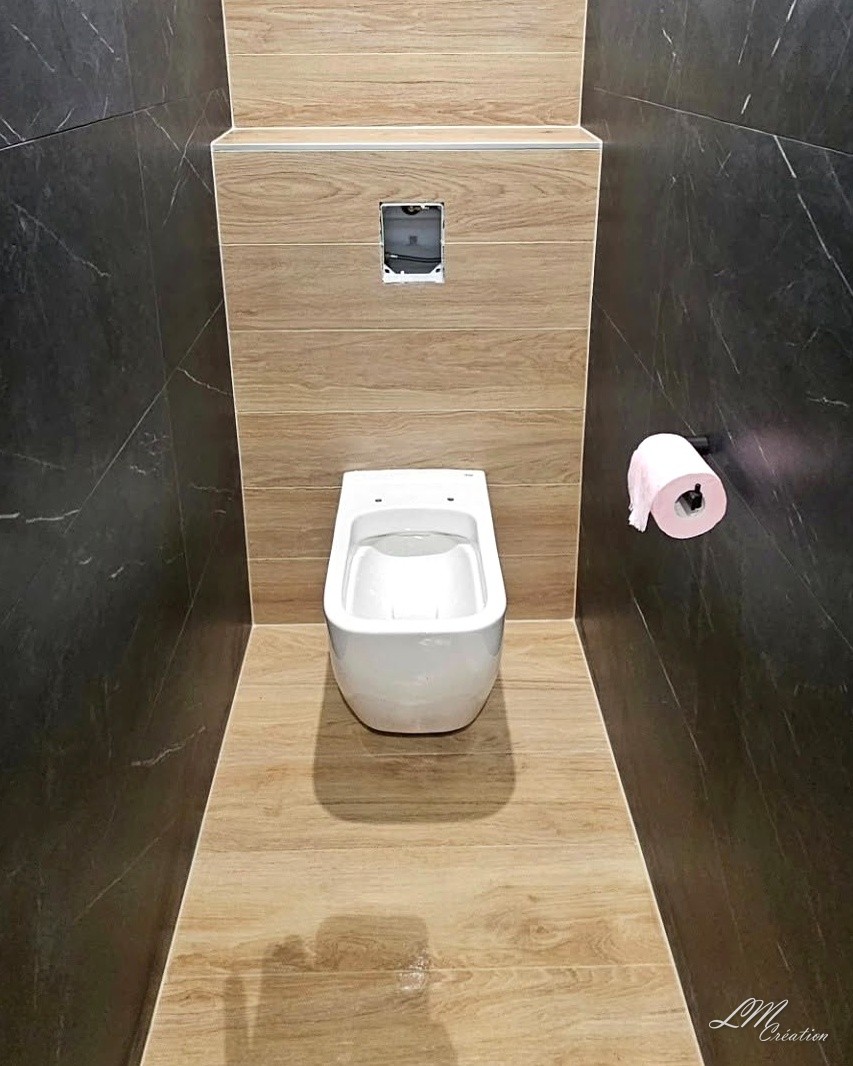 Salle de bain 🔑 en main carrelage ambiance naturelle — AUDINCOURT — L.M CREATION (4/4)