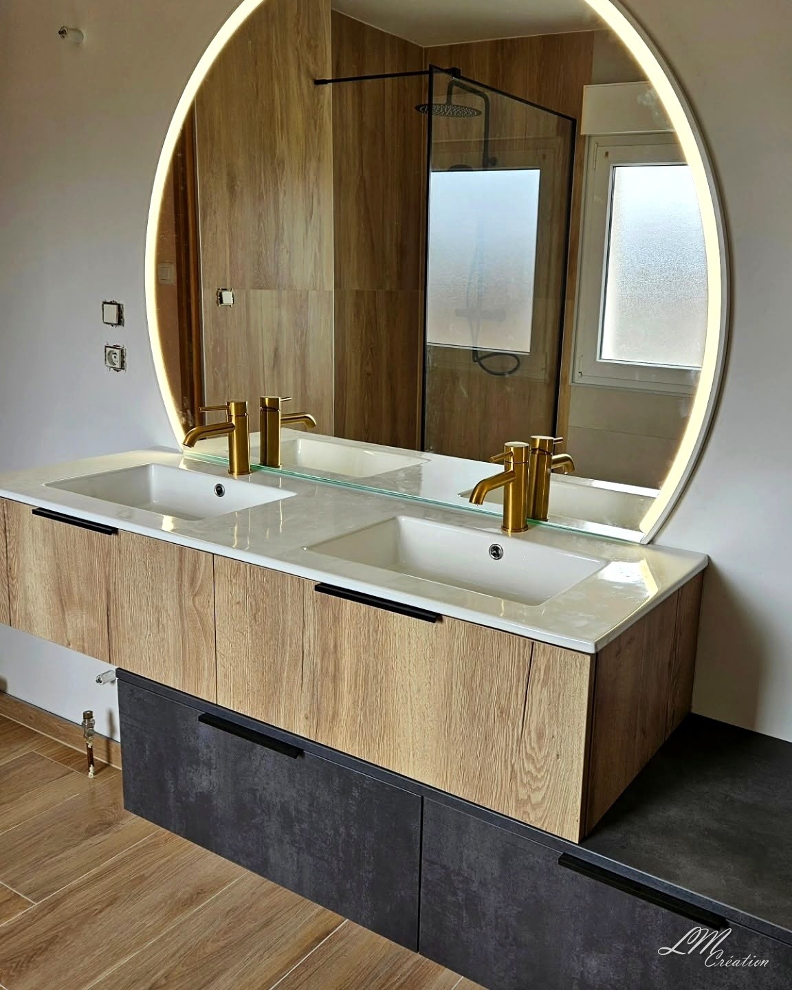 Salle de bain 🔑 en main carrelage ambiance naturelle — AUDINCOURT — L.M CREATION (1/7)