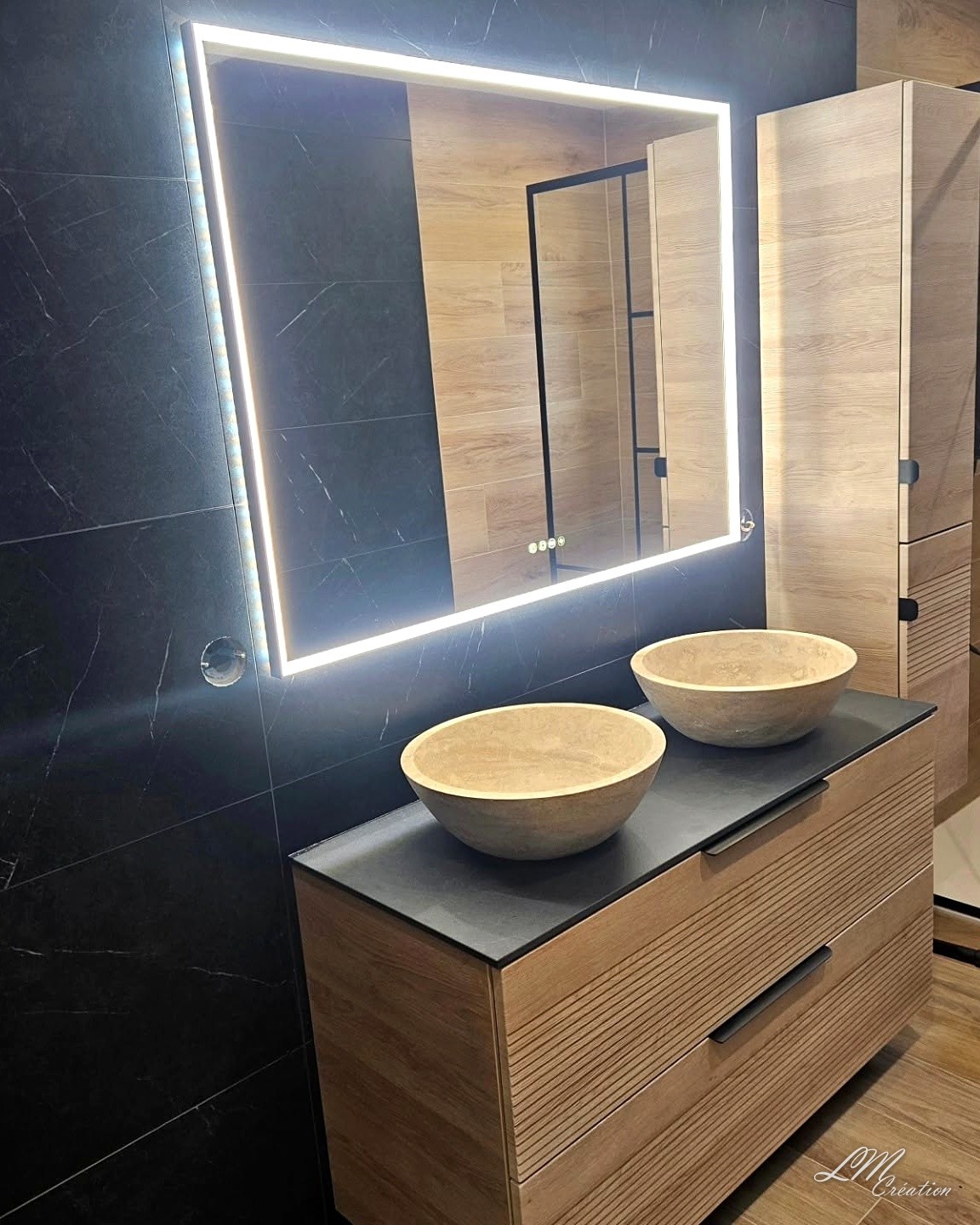 Salle de bain 🔑 en main carrelage ambiance naturelle — AUDINCOURT — L.M CREATION (3/4)